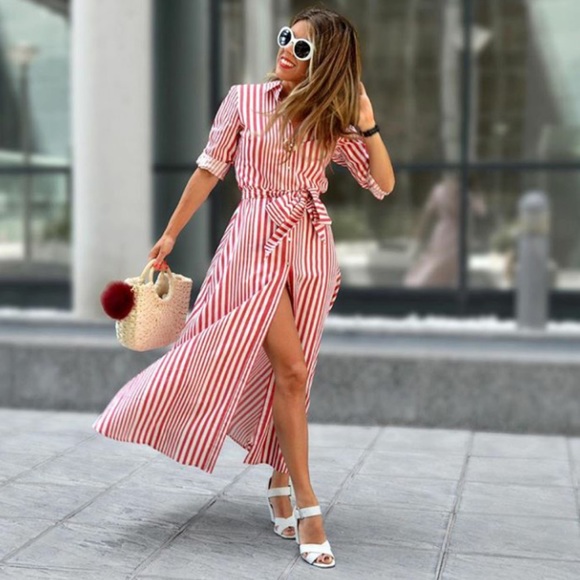 zara red and white dress